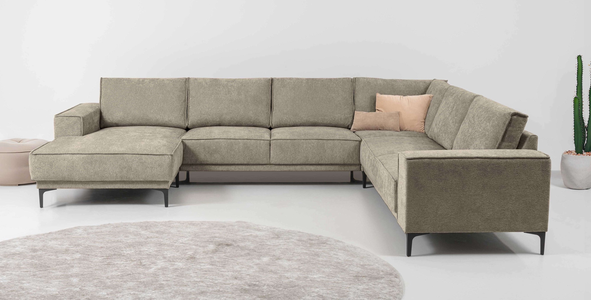 Wohnlandschaft OTTO HOME "XXL Sofa Oland, Struktur, Flachgewebe, Luxus-Microfaser, Boucle", braun, B:342cm H:85cm T:260cm, 100% Polyester, Sofas, Wohnlandschaft, U-Form, 342 cm, Wellenunterfederung, Skandi-Design, Metallfüße
