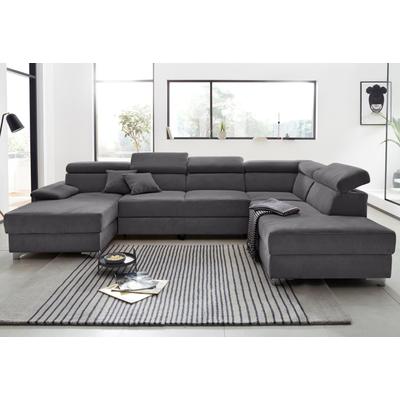 Wohnlandschaft DOMO COLLECTION "Mira, inklusive Kopfteilverstellung für mehr Wohlfühlkomfort, U-Form", braun (espresso), B:337cm H:78cm T:230cm, Luxus-Microfaser (92% Polyester, 8% Nylon), Zierkissen: Entsprechend jeweiligem Bezug., Struktur (100%... Image