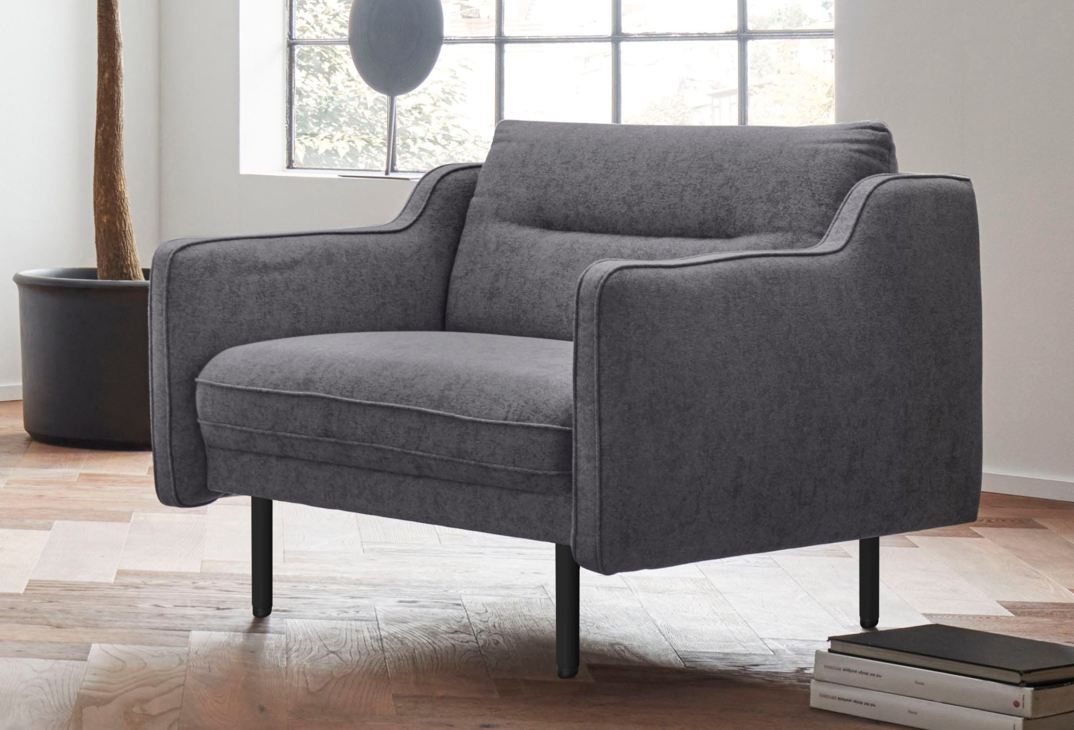 Sessel ANDAS "Nordfyn", grau (anthrazit), B:99cm H:81cm T:92cm, Struktur weich (100% Polyester);Luxus-Microfaser Lederoptik (100% Polyester);100% NaturLEDER, Sessel, Ledersessel Einzelsessel, edles Design in 3 Bezugsqualitäten, Design by Morten...