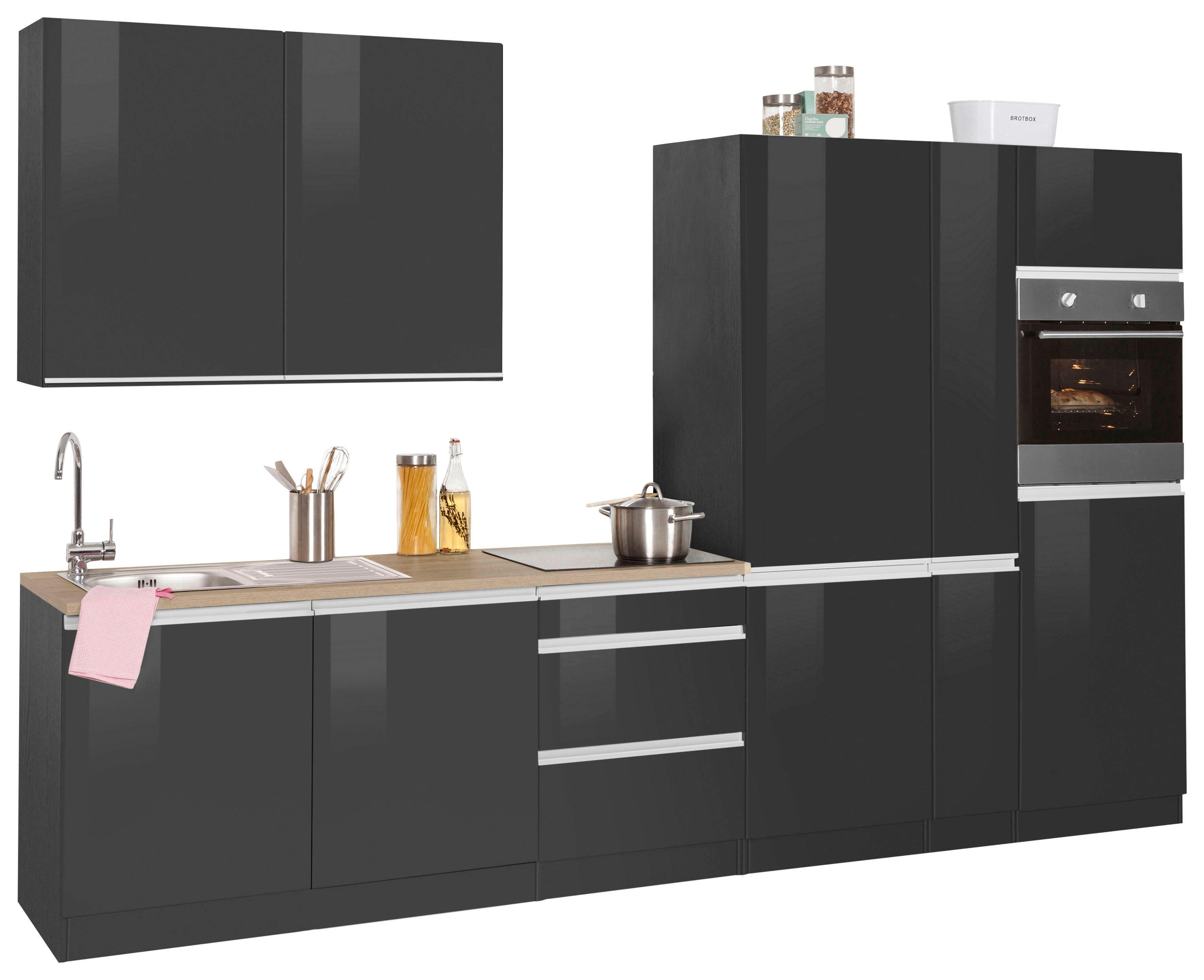 Küchenzeile KOCHSTATION "KS-Ohio", grau (küche: grau, korpus: grafit, arbeitsplatte: eichefarben), B:330cm T:60cm, Komplettküchen-Sets, ohne E-Geräte, Breite 330 cm Image