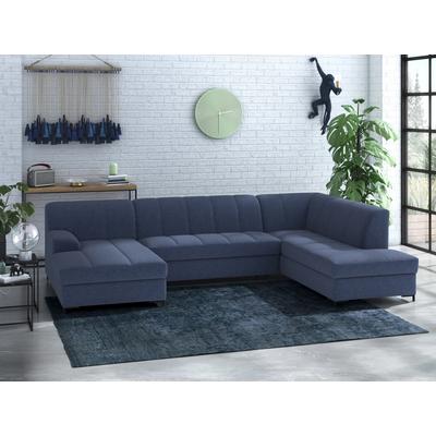 Wohnlandschaft INOSIGN "Balme, moderne Formensprache, zeitloses Design, U-Form", blau (dunkelblau), B:297cm H:75cm T:195cm, 100% Polyester, Sofas, Inkl. Zierkissen, wahlweise mit Bettfunktion Image