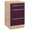 Unterschrank KOCHSTATION "KS-Samos", lila (aubergine hochglanz, eiche sonoma), B:50cm H:85cm T:60cm, Schränke, 50 cm breit, mit 2 großen Auszügen