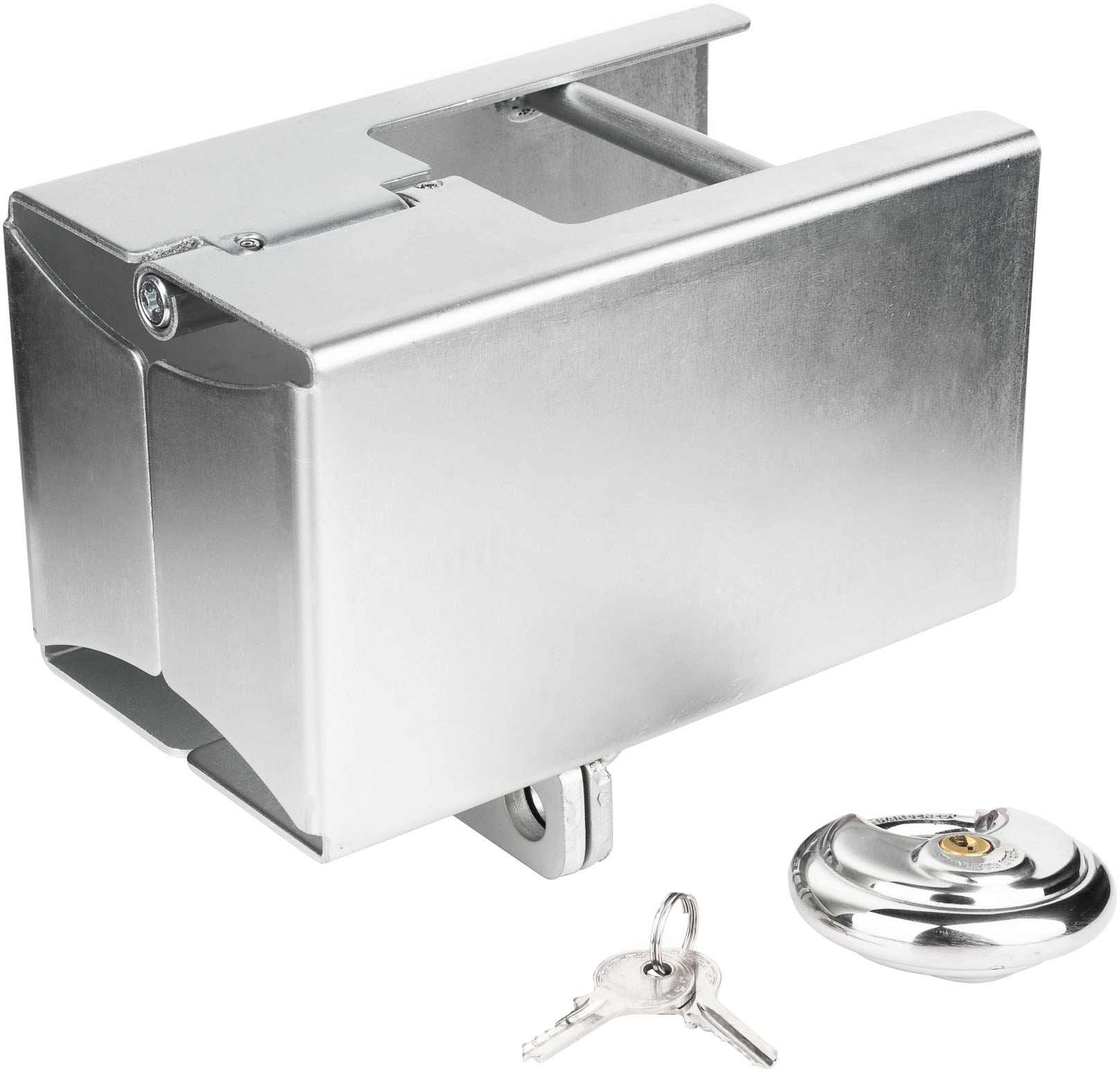 Kastensicherung STEMA "Diebstahlsicherung Safety-Box XL", grau, B:13,5cm L:21cm, Stahl, Sicherheitsschlösser, Für Anhänger im an- und abgekuppelten Zustand Image