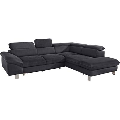 Ecksofa COTTA "Driver L-Form", schwarz, B:266cm H:73cm T:214cm, Struktur (100% Polyester), Chenille (90% Polyester, 10% Polyamid), Sofas, mit Kopfteilverstellung, wahlweise mit Bettfunktion & Bettkasten Image