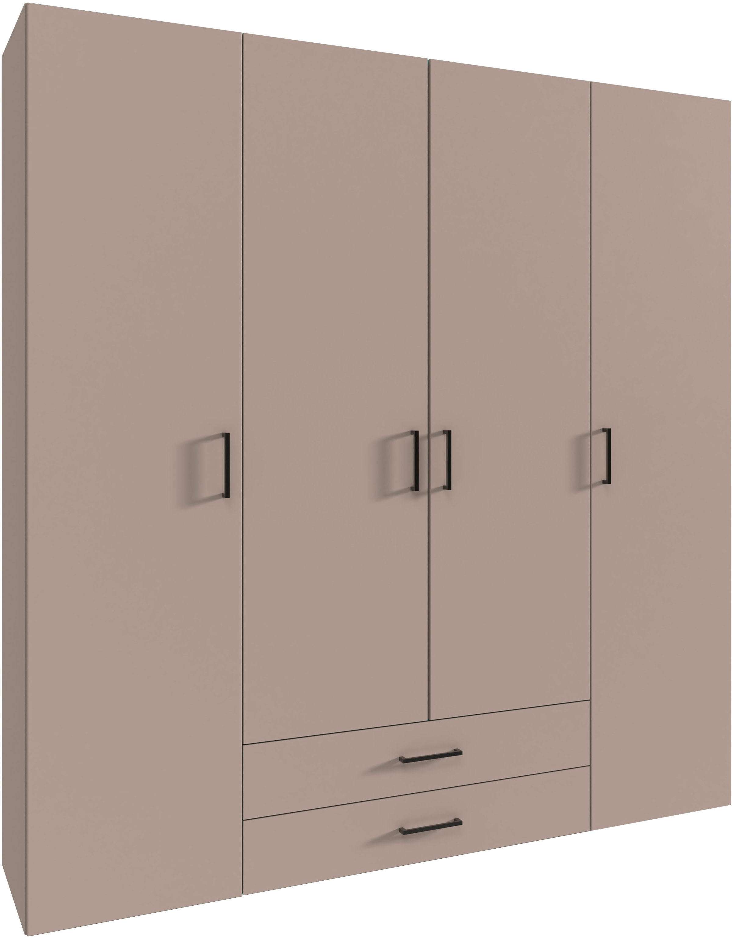 Drehtürenschrank WIMEX "Mugano", saharagrau, griffe schwarz, B:160cm H:185cm T:54cm, Holzwerkstoff, Schränke, wahlweise mit oder ohne Spiegel, mit Schubladen Image