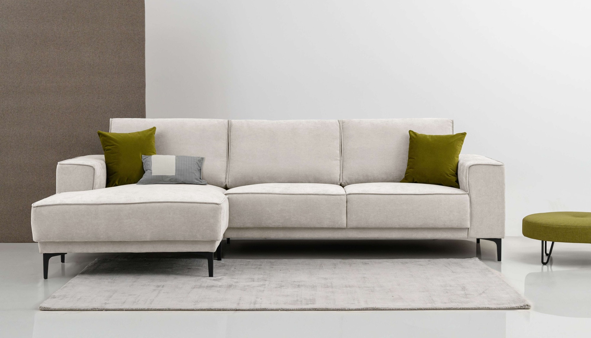 Ecksofa OTTO HOME "Polsterecke Oland, Struktur, Flachgewebe, Luxus-Microfaser, Boucle", braun (latte), B:280cm H:85cm T:152cm, 100% Polyester, Sofas, L-Form, 280 cm, Wellenunterfederung, Skandi-Design, Metallfüße