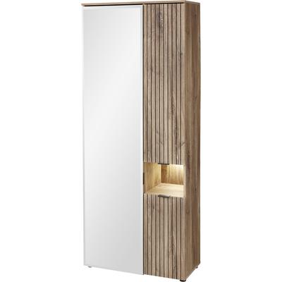 Garderobenschrank INNOSTYLE "LINEA Garderoben Set,besteht aus 5 Typen, 266x204x38cm (B/H/T)", cosmos grau, flagstaff oak umbra, B:82cm H:204cm T:38cm, Holzwerkstoff, MDF, Schränke, Spiegeltür, 2 Holztüren,Led-Beleuchtung, Soft-Close,ABS-Schutzkanten Image