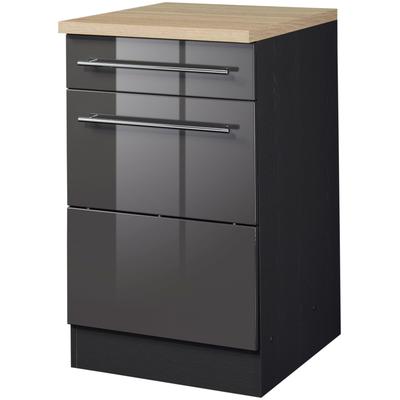 Unterschrank KOCHSTATION "KS-Wien", grau (grau hochglanz), B:50cm H:85cm T:60cm, MDF, Holzwerkstoff, Schränke, Breite 50 cm, mit 1 Tür und 1 Schubkasten Image