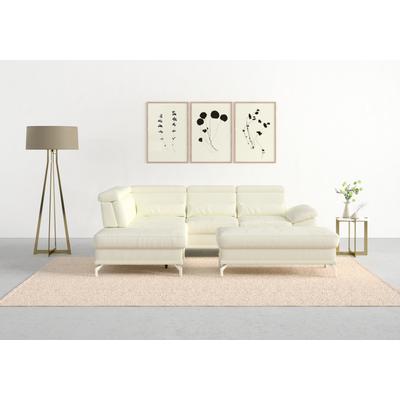 Ecksofa SIT & MORE "Cabrio L-Form, mit Sitztiefenverstellung, Arm- und Kopfteilverstellung", weiß (altweiß), B:274cm H:87cm T:230cm, Sofas, 3 Nierenkissen, Federkern, optional Bettfunktion und Stauraum Image