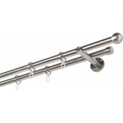 Gardinenstange GARESA "Formentor", silber (edelstahlfarben), L:430cm Ø:20mm, Metall, Gardinenstangen, Vorhanggarnitur, verlängerbar, Kugel, edelstahl optik, mit Ringe Image