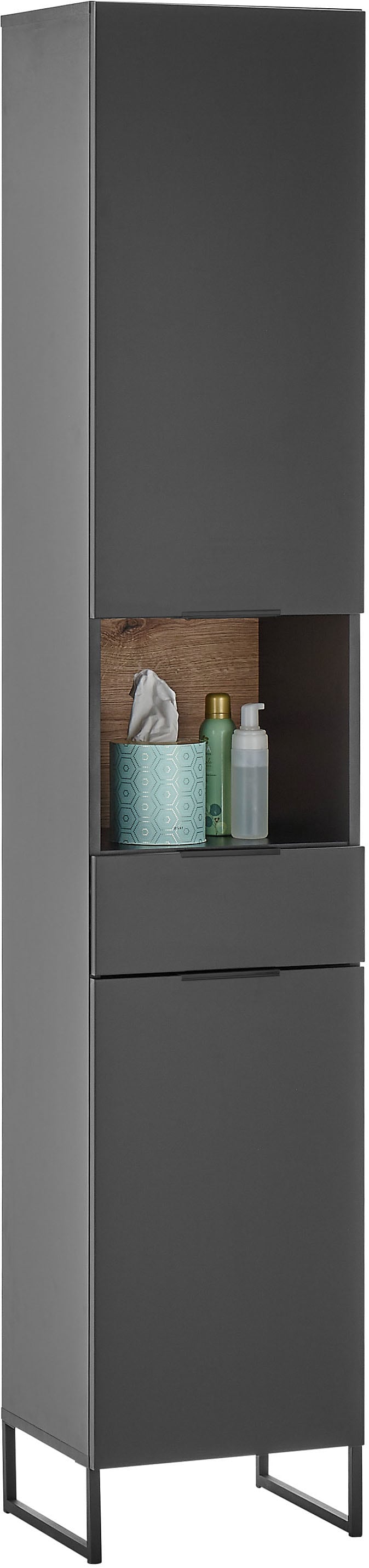 Hochschrank BASIC BY BALCULINA "Denver Hochschrank, Badezimmerschrank BxHxT 38x195x32", schwarz (schwarz matt), B:38cm H:195cm T:32cm, FSC-zertifizierter Holzwerkstoff, Schränke, Breite 38 cm, Tür L/R montierbar, Softclose Image
