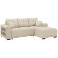 Ecksofa HOME AFFAIRE "Viborg L-Form", beige, B:234cm H:91cm T:162cm, Struktur (100% Polyester), Struktur fein ( 100% Polyester), Filzoptik (100% Polyester), Sofas, mit Regal in der Armlehne, wahlweise mit Bettfunktion