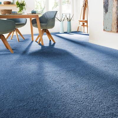Teppichboden ANDIAMO "Verona, Velours, Made in Belgium", blau (dunkelblau), B:500cm H:6mm L:450cm, Kunstfaser, Teppiche, Uni Farben, Breite 400 cm oder 500 cm, strapazierfähig, pflegeleicht Image