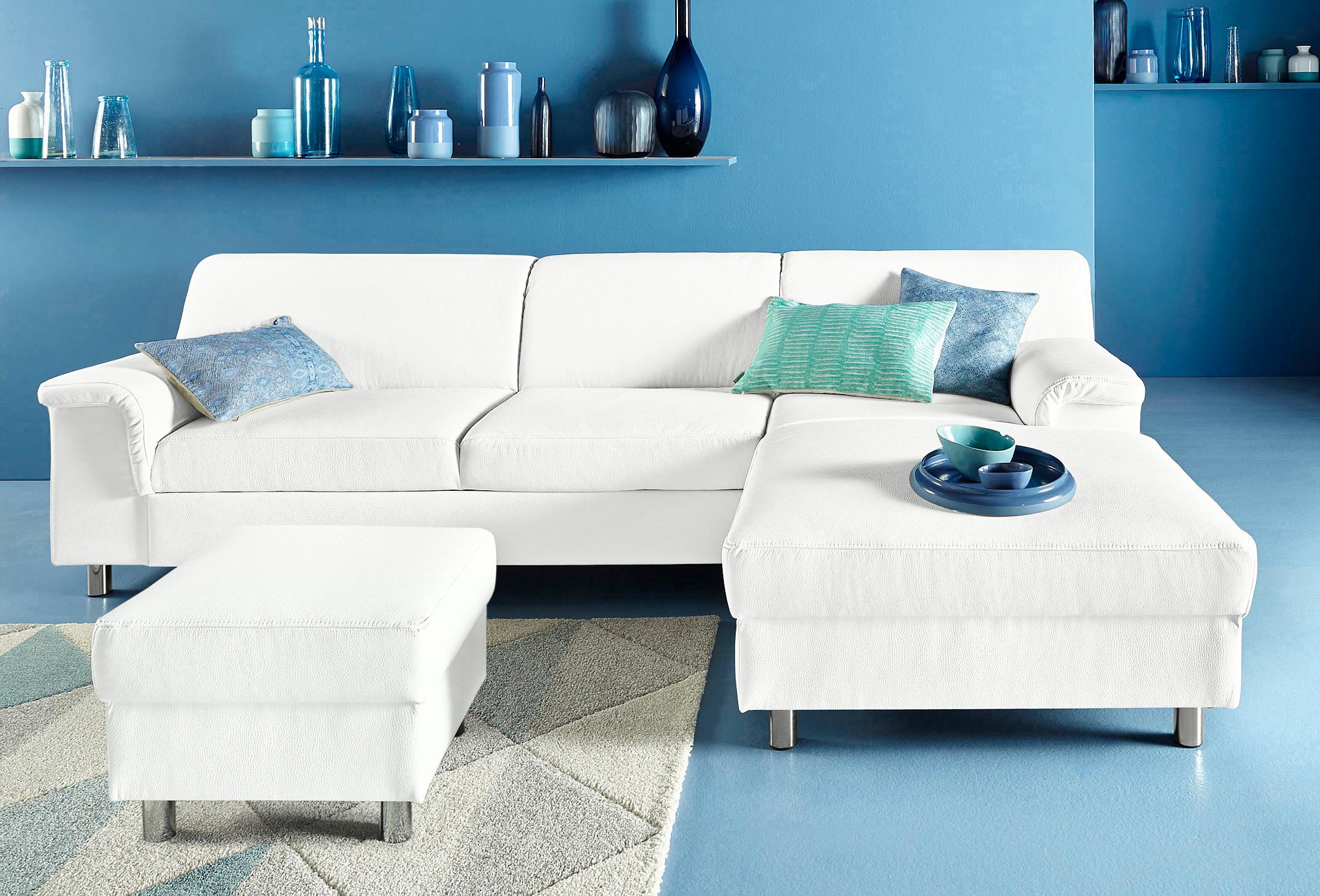 Ecksofa INOSIGN "Jamie, modern und elegant, Fußhöhe 9cm, L-Form", weiß, B:251cm H:72cm T:80cm, Sofas, wahlweise mit Bettfunktion