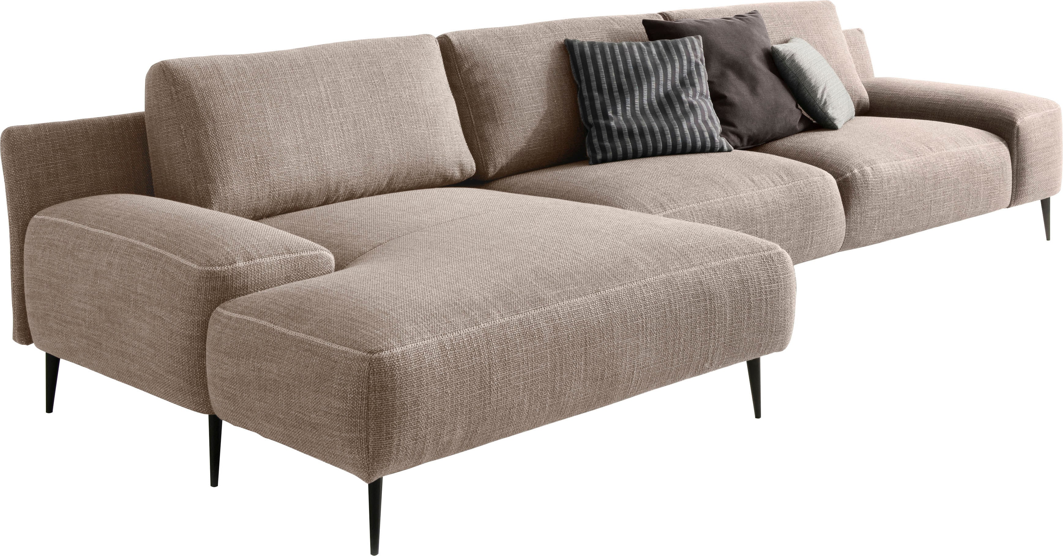 Ecksofa DESIGNWERK "Forma L-Form, zeitloses Designsofa mit aktuellem Fuß", beige (liver), B:344cm T:162cm, 100% Polyester;Struktur 98% Polyester, 2% Acryl, Sofas, Ecksofa, in hochwertiger Verarbeitung & tollem Sitzkomfort