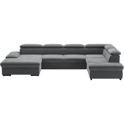 Wohnlandschaft SIT & MORE "Alcudia U-Form", grau, B:349cm H:73cm T:226cm, 98% Polyester, 2% Polyamid, Sofas, wahlweise mit Bettfunktion Image
