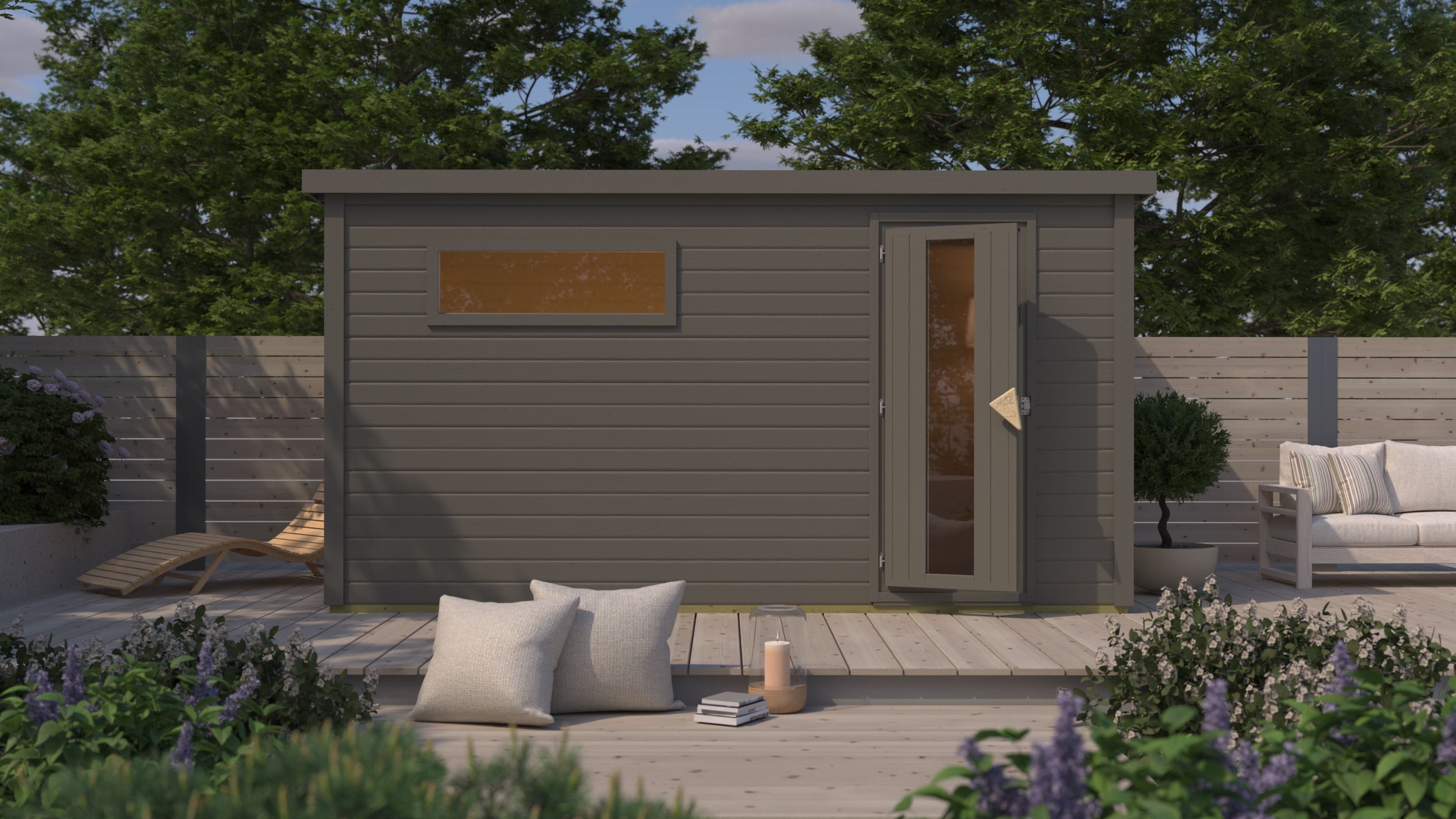 Saunahaus KARIBU "»Talo 6« mit Iso-Tür, terragrau", grau (terragrau), Saunaofen, externe Steuerung, (ohne Ofen), Saunen