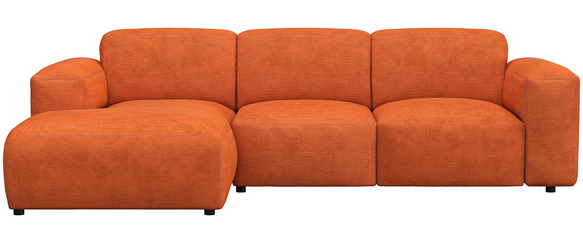 Ecksofa FLEXLUX "Lucera Chaislongue rechts oder links, L-Form, bequem", orange (burned orange), B:251cm H:73cm T:171cm, 85% Polyester/15%Polyamide, Sofas, Ecksofa, modern & anschmiegsam, Kaltschaum, Stahl-Wellenunterfederung