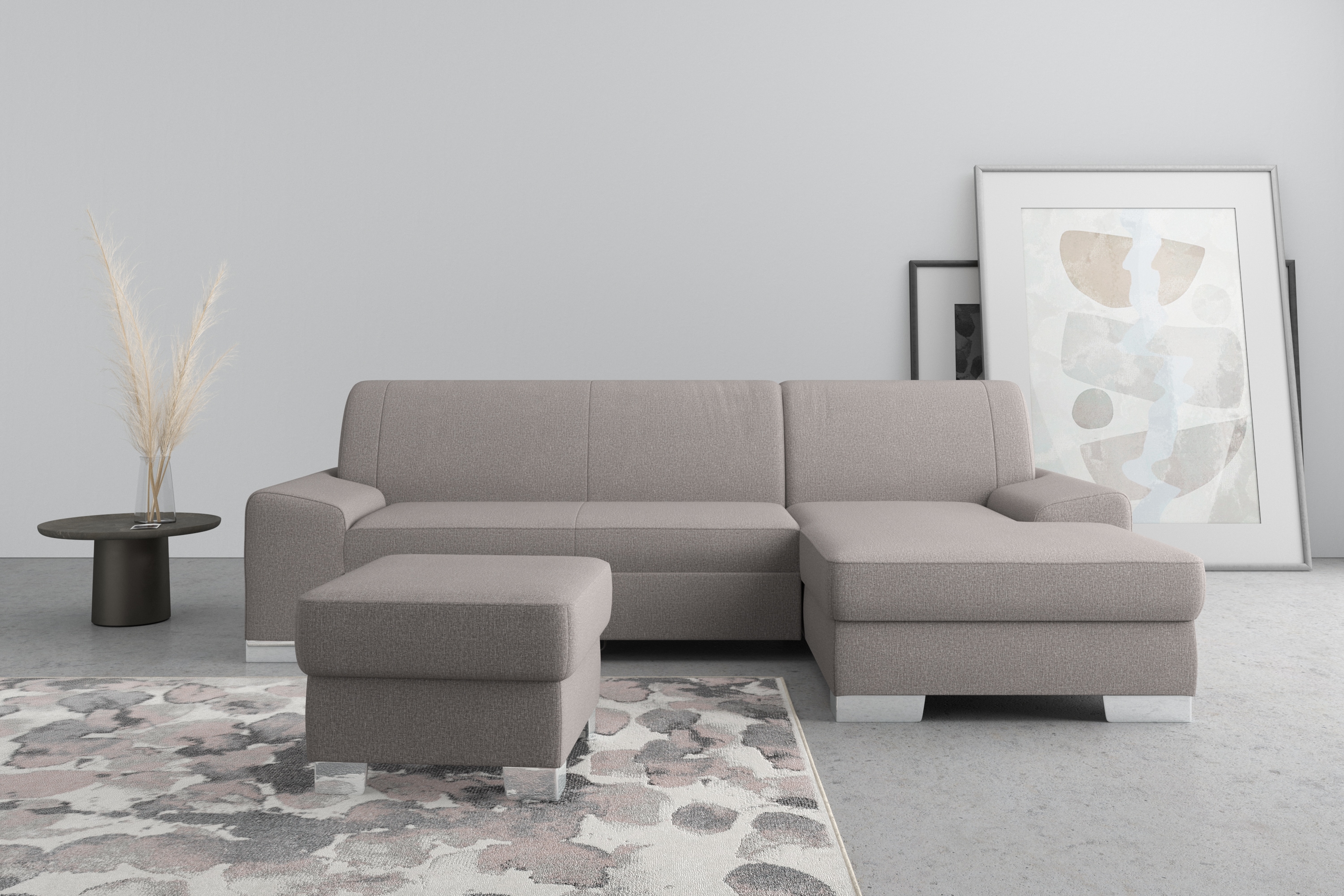 Ecksofa DOMO COLLECTION "Anzio L-Form, whlw. Bettfunktion, Federkern, hochwertig, Breite 271 cm", braun (schlamm), B:271cm H:85cm T:160cm, Sofas, Ecksofa, Ohne Bettfunktion, Recamiere rechts, Feinstruktur, schlamm Image