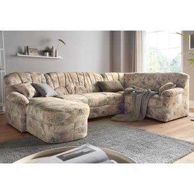 Wohnlandschaft DOMO COLLECTION "Bahia mit viel Platz, zeitloses Design, U-Form", braun, B:308cm H:91cm T:200cm, Luxus-Microfaser (100% Polyester), mit Muster, Struktur (100% Polyester), Sofas, wahlweise mit Bettfunktion Image