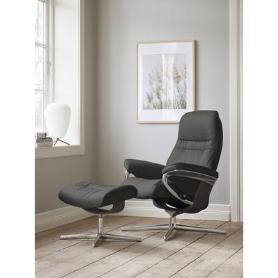 Relaxsessel STRESSLESS "Sunrise", grau (metal grau paloma), B:79cm H:103cm T:73cm, Leder PALOMA: PALOMA ist ein durchgefärbtes Semianilin-Möbelleder mit natürlicher Narbung., Sessel, mit Cross Base, Größe S, M & L, Holzakzent Wenge Image