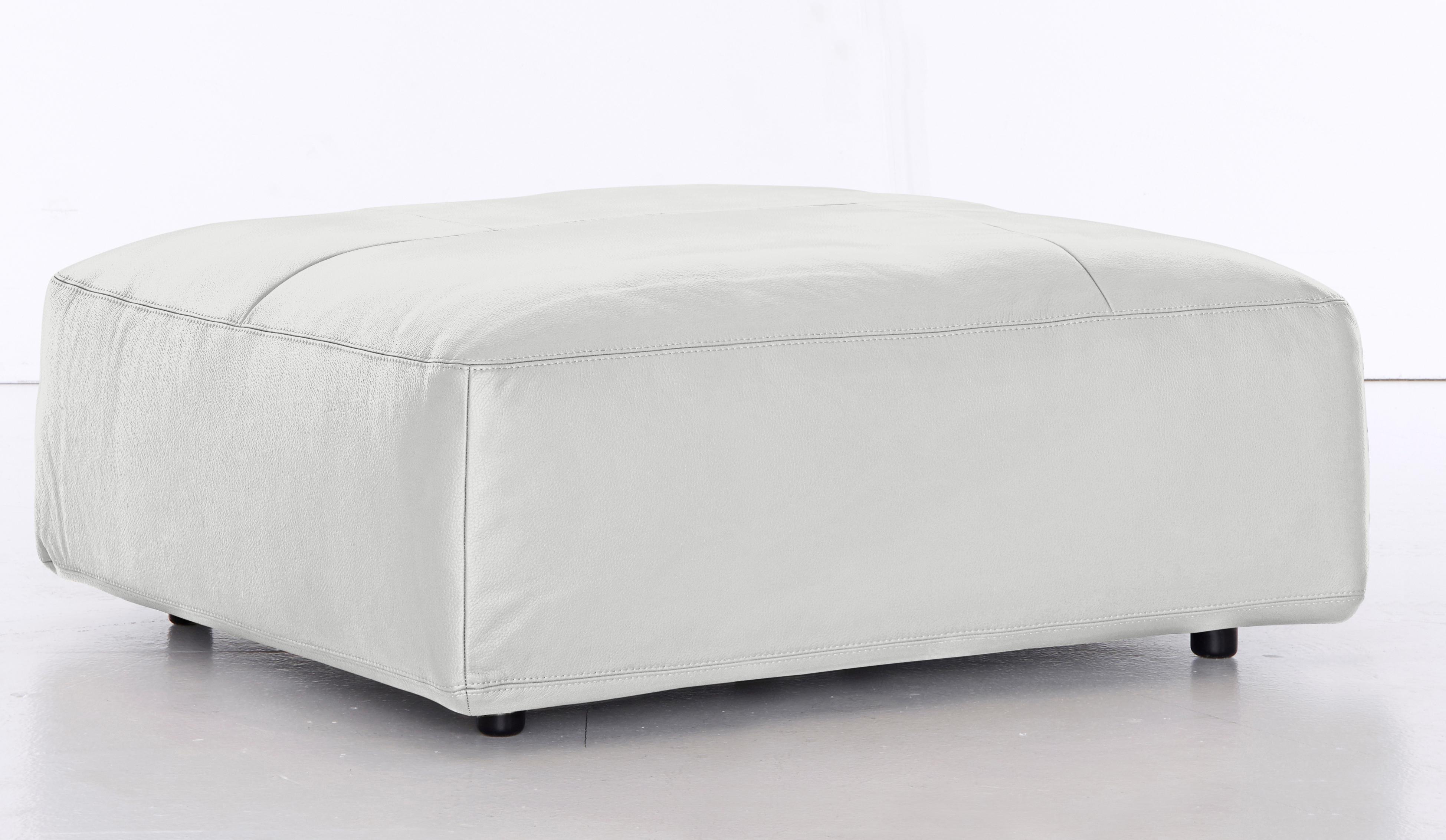 Hocker MUSTERRING "LUCIA", weiß (snow bax), B:120cm H:43cm T:120cm, Flachgewebe VALMONT (60% Baumwolle/40% Leinen);Leder PURO, pigmentiertes Leder;Microfaser CRONA (100% Polyester);Flachgewebe FLORIS (100% Polyester);Leder BAX, pigmentiertes Leder,...