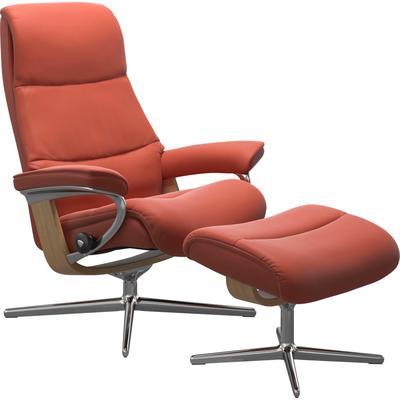Relaxsessel STRESSLESS "View", braun (henna), B:82cm H:109cm T:81cm, Sessel, mit Hocker, mit Cross Base, Größe S, M & L, Holzakzent Eiche Image