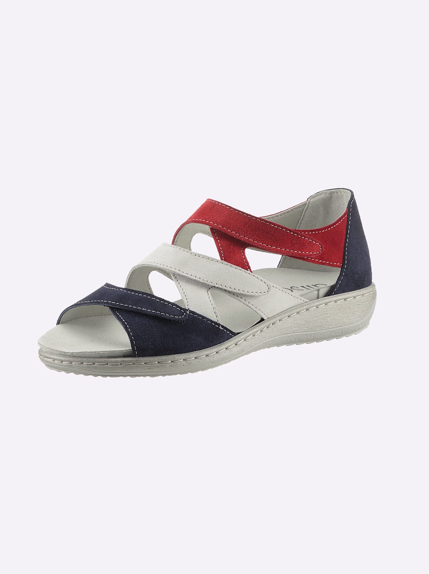 Sandale CLASSIC BASICS, Damen, Gr. 38, blau (marine, weiß), Glattleder, Veloursleder, Basic, Schuhe Sandale
