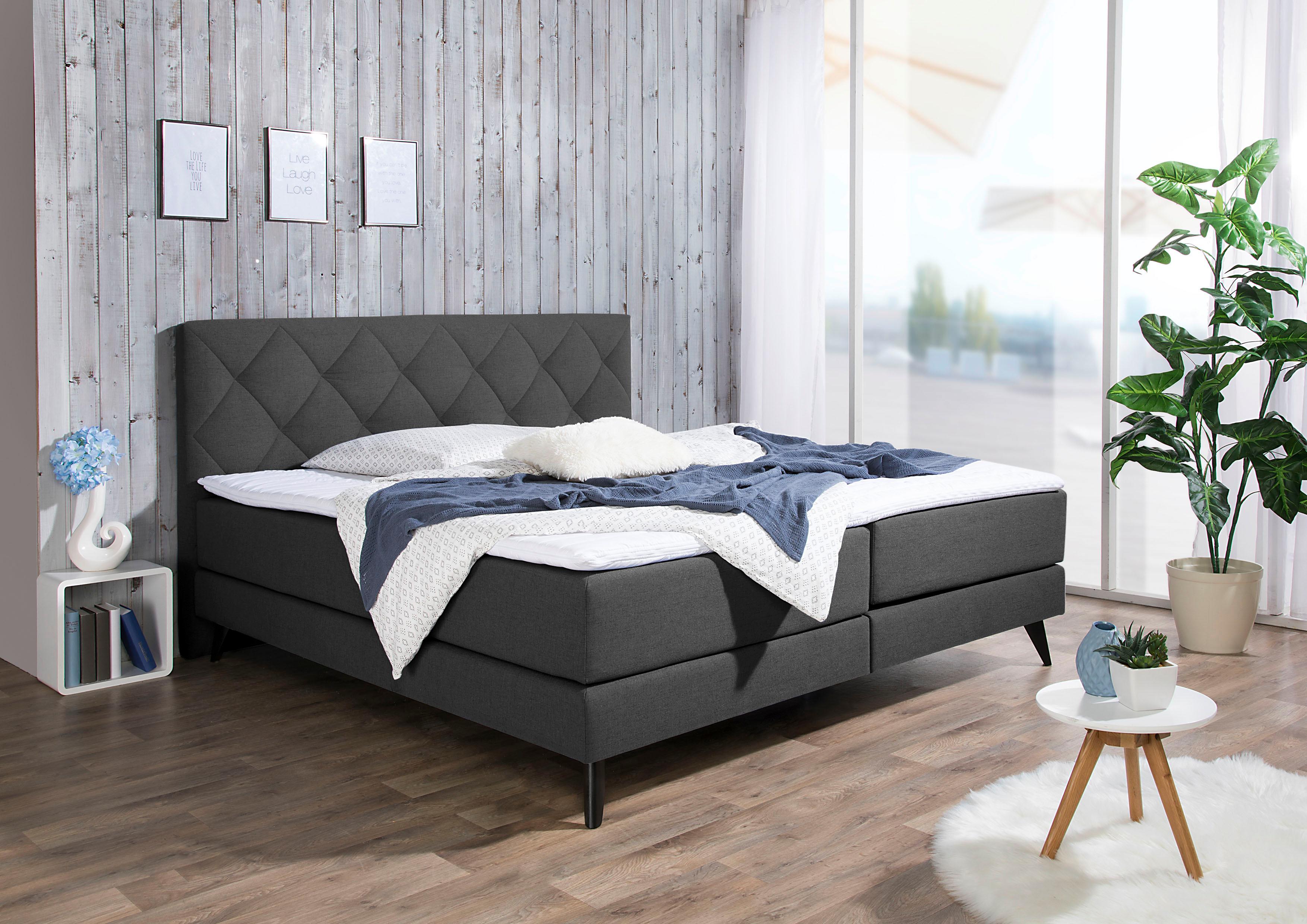Boxspringbett MAINTAL, grau (anthrazit), Liegefläche B/L: 160cm x 200cm, H3, Bonnell-Federkernmatratze, Topperbezug Microfaser aus 100% Polyester;Bezug der Spiegelfläche Matratzendrell aus 100% Polyester;Strukturstoff-Bezug (100% Polyester),... Image