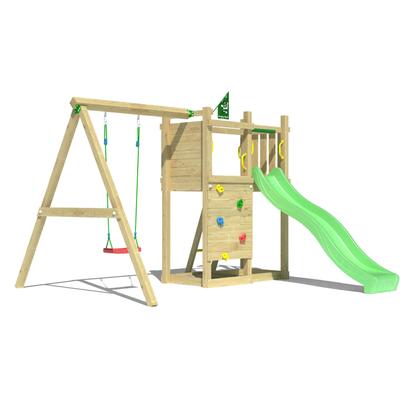 Spielturm JUNGLE GYM "Deck", grün (hellgrün), Spieltürme, KinderB:296cm H:232cm T:342cm, Holzwerkstoff, Spielanlage mit Schaukel und Rutsche mit Wasseranschluss, B:296cm H:232cm T:342cm