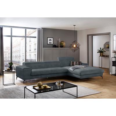 Ecksofa W.SCHILLIG "piedroo, Designsofa mit tollem Sitzkomfort, bequem, L-Form", blau (marine r66), B:343cm H:70cm T:193cm, Chenille-Flachgewebe R66 (85% Polyester, 15% Nylon), Sofas, Kopfteilverstellung, wahlweise mit Sitztiefenverstellung, Breite... Image
