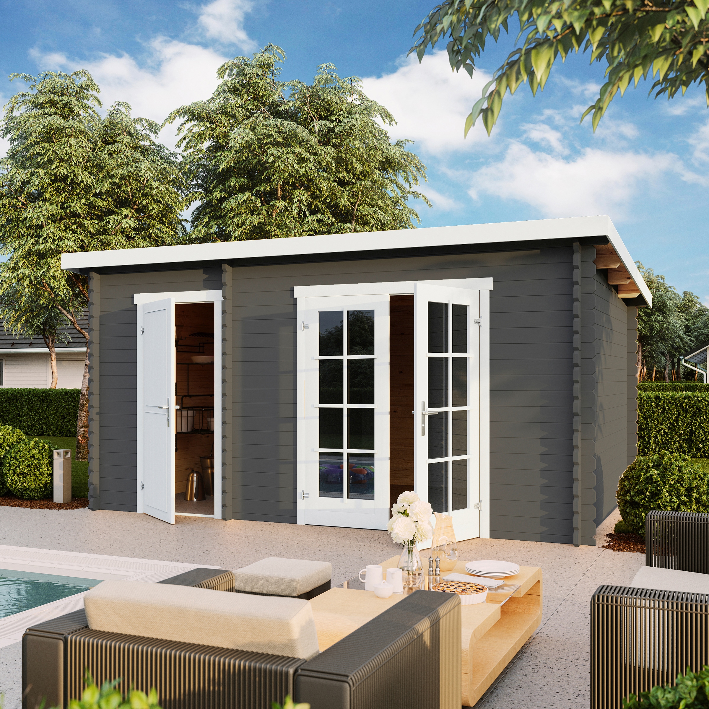 Gartenhaus LASITA MAJA "Belmont 2", grau (carbongrau), Fußboden im Gartenhaus, ohne Dacheindeckung, Holzwerkstoff, Gartenhäuser, Gartenhaus