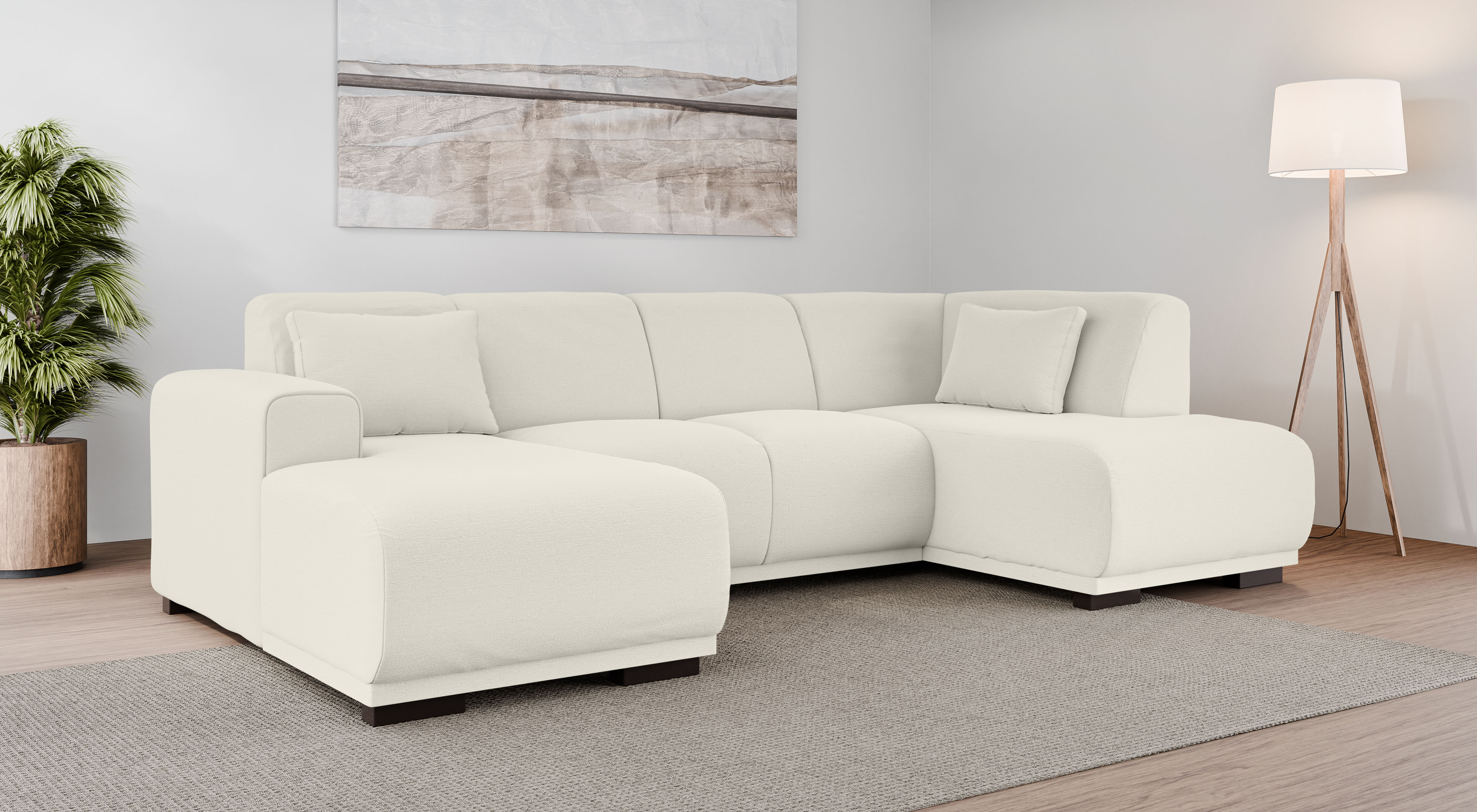 Wohnlandschaft HOME AFFAIRE "BORNHOLM U-Form mit Recamiere rechts/links, B/T/H: 300/162/85 cm", beige (creme), B:300cm H:85cm T:162cm, 100% Polyester, Sofas, Wohnlandschaft, U-Form mit Wellenunterfederung, Recamiere rechts oder links bestellbar
