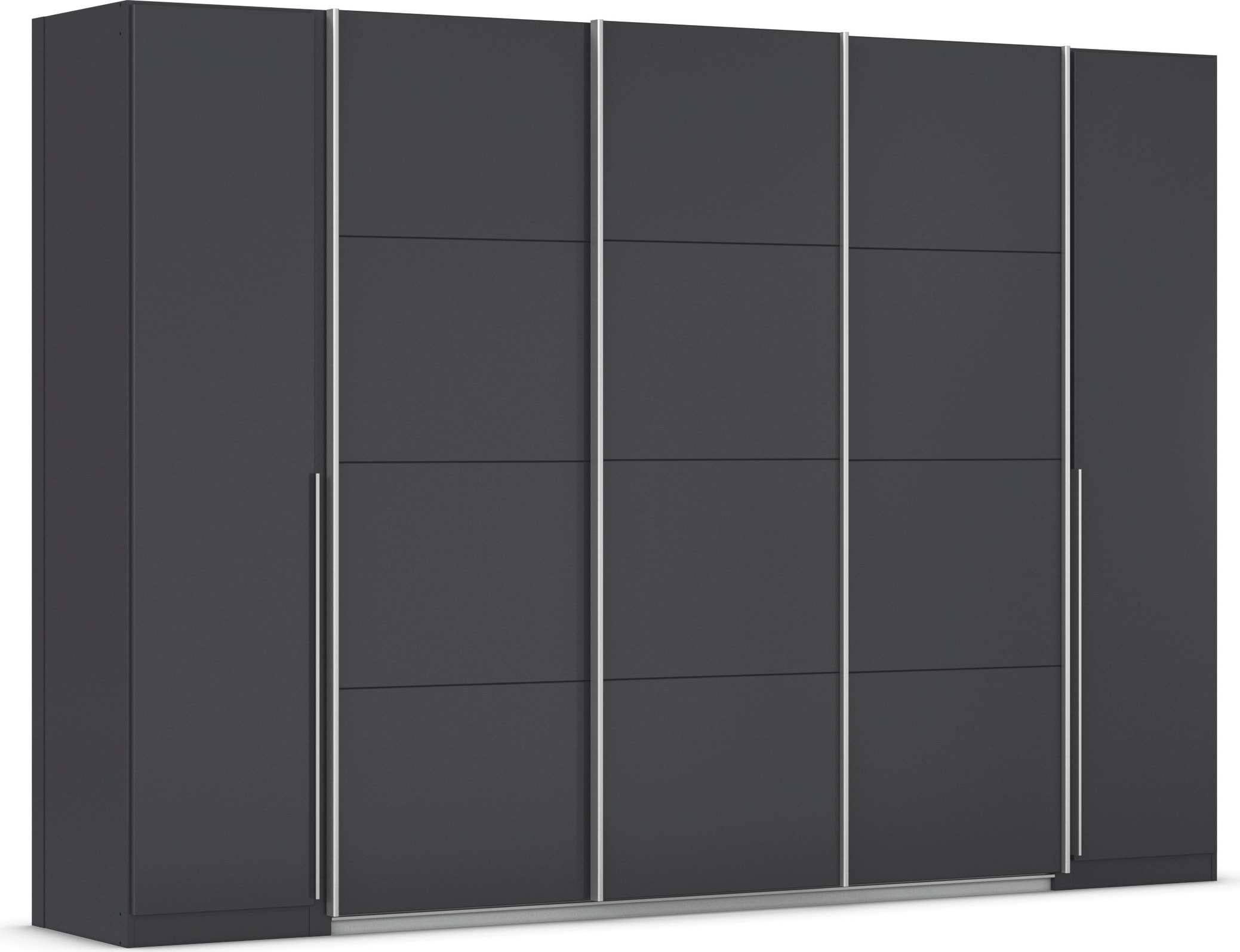 Schwebetürenschrank RAUCH "Dreh-/Schwebetürenschrank Kleiderschrank Familie, OTTOs Choice Agordo", grau (graumetallic), B:301cm H:210cm T:62cm, Holzwerkstoff, Schränke, Schwebetürenschrank, durchdachte Innenausstattung, in zwei Griff-Farben MADE IN...