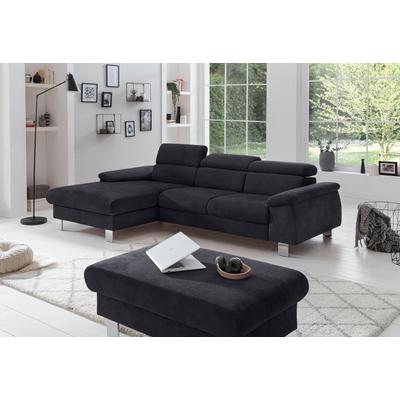 Ecksofa COTTA "Komaris L-Form mit Kopfteilverstellung", grau (lava), B:244cm H:72cm T:166cm, Microfaser PRIMABELLE (100% Polyester), Kunstleder SOFTLUX(100%Polyurethan), Feinstruktur (100% Polyester), Kunstleder SOFTLUX/Struktur (100%Polyurethan,... Image