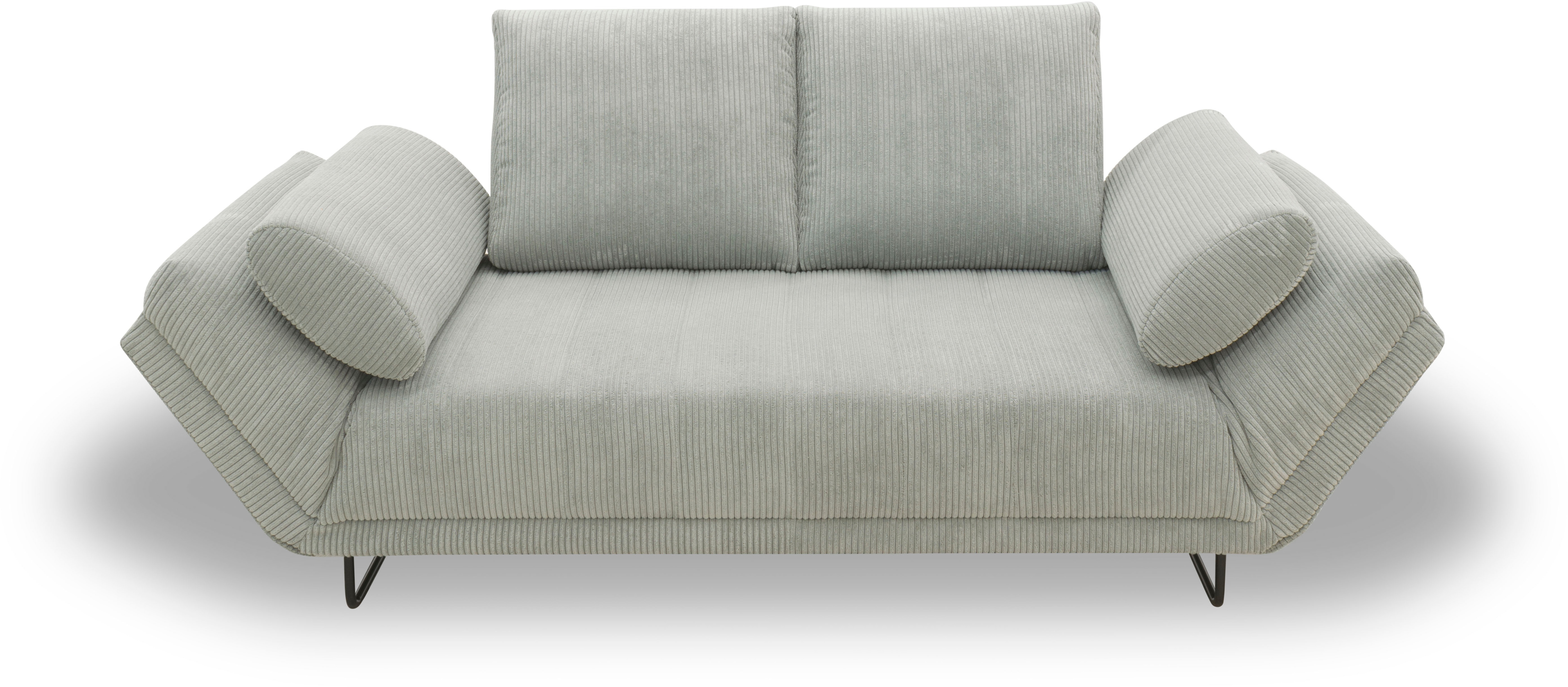 Schlafsofa INOSIGN "Jadelyn mit klappbaren Armlehnen, Bettsofa mit Federkern, Breite 250cm", grau (hellgrau), B:250cm T:97cm, 100% Polyester, Sofas, Federkern, Cord-Bezug, incl. 2 Armlehnkissen, Liegefläche 97x250 cm