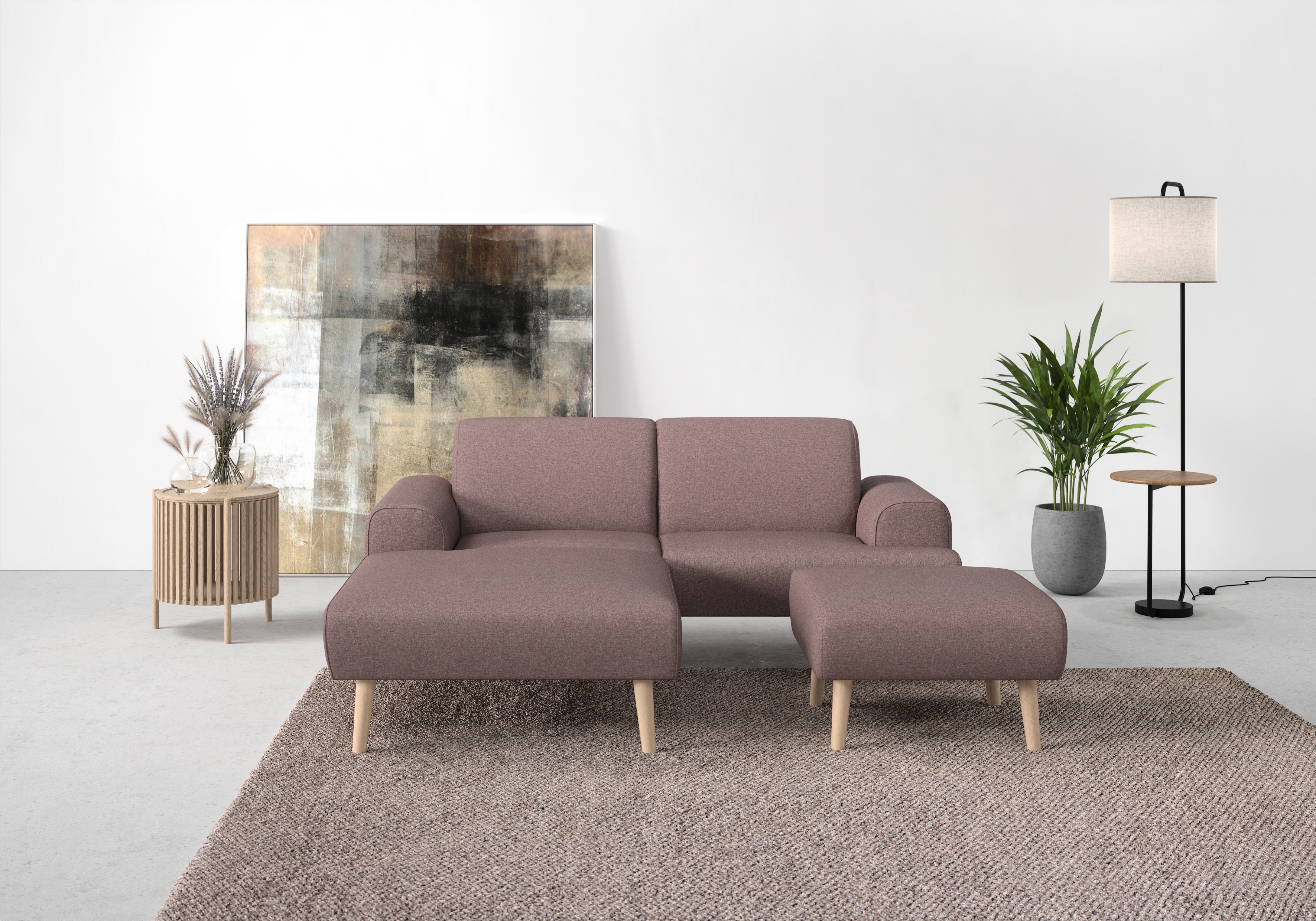 Ecksofa ANDAS "Swift Scandic Design, komfortabler Federkern, Breite 192cm, L-Form", lila (beere), B:192cm H:83cm T:176cm, 100% Polyester, Sofas, Federkern-Polsterung, B/T/H: 192/83/176 cm