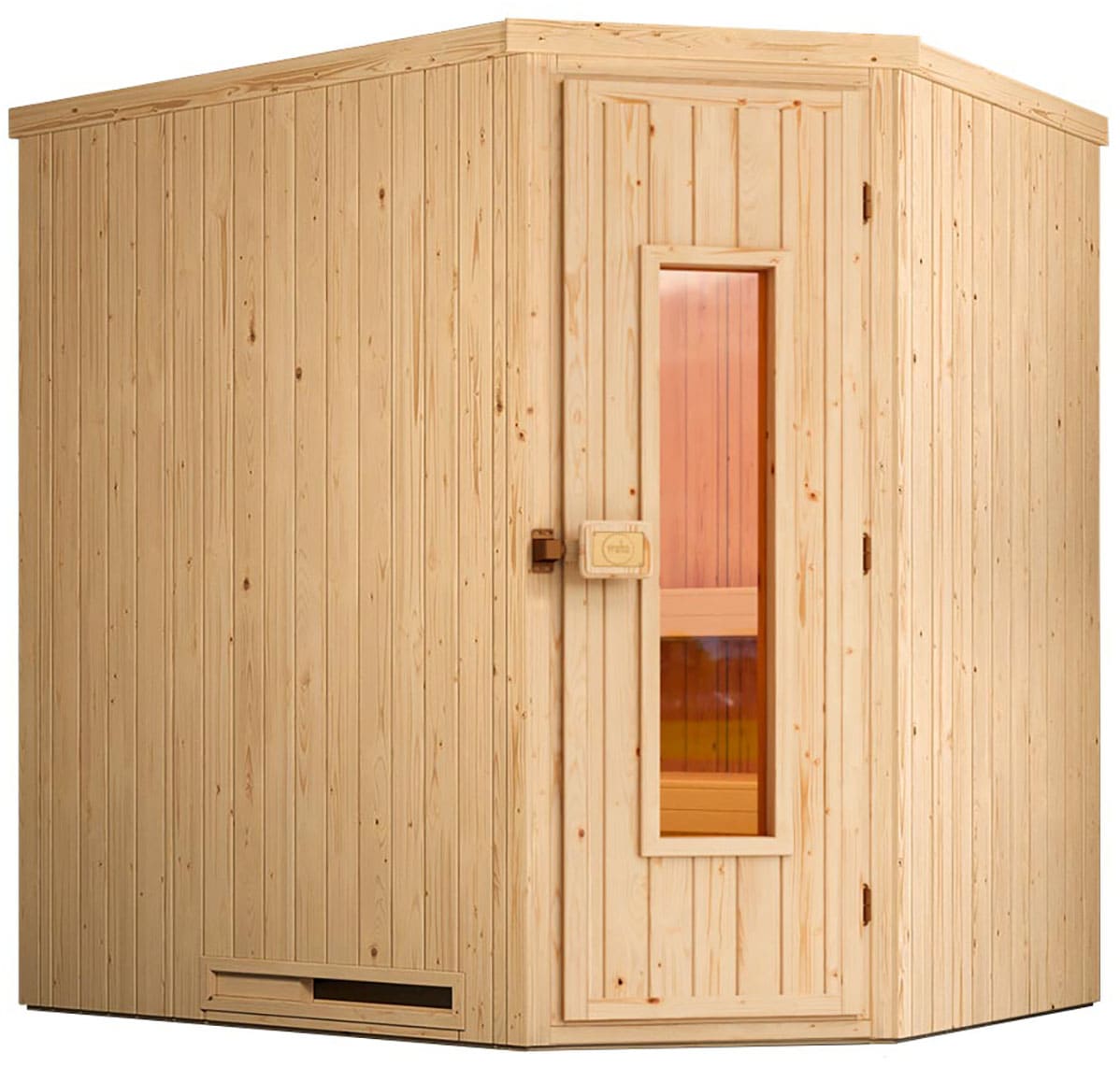 Sauna WEKA "Element-Ecksauna VARBERG 1", beige (natur), Saunaofen, externe Steuerung, 7,5 kW, Saunen, vorgefertigte Elemente, isolierte Holztür