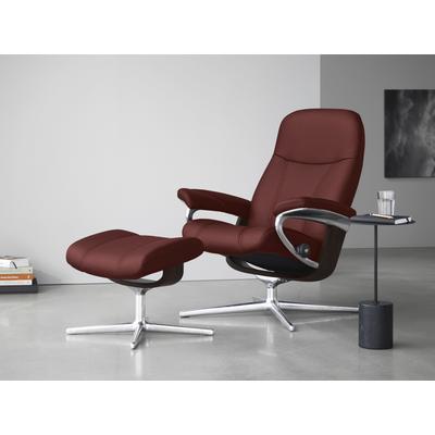 Relaxsessel STRESSLESS "Consul", rot (cherry paloma), B:82cm H:102cm T:72cm, Leder PALOMA: PALOMA ist ein durchgefärbtes Semianilin-Möbelleder mit natürlicher Narbung., Sessel, mit Cross Base, Größe S, M & L, Holzakzent Braun Image