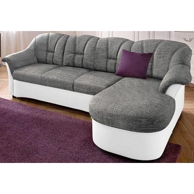 Ecksofa DOMO COLLECTION "Flores Schlafsofa, B/T/H: 233/142/86 cm, L-Form", weiß (weiß, weiß, grau), B:231cm H:84cm T:142cm, Kunstleder SOFTLUX / Struktur ( 90% Polyester, 10% Polyacryl ), NaturLEDER (echtes Rindsleder) in Sitz und Rücken. Korpus in... Image