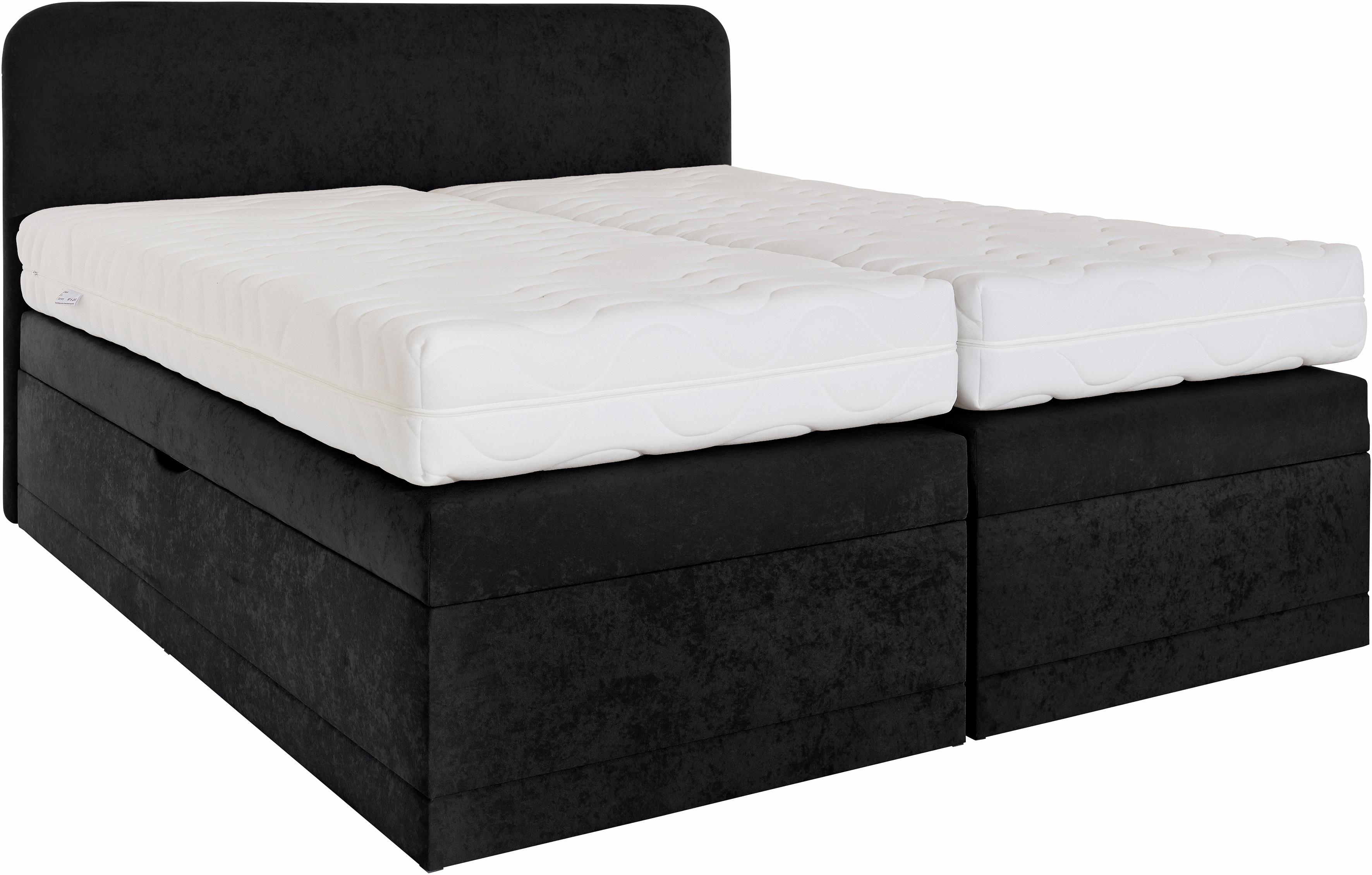 Boxspringbett, schwarz, B:195cm L:212cm, Box und Kopfteil: Microvelours (100% Polyester) oder Kunstleder (Polyurethan);Bezug der Obermatratze: 100% Polyester, WESTFALIA SCHLAFKOMFORT, Komplettbetten, Boxspringbett, wahlweise mit Bettkasten Image