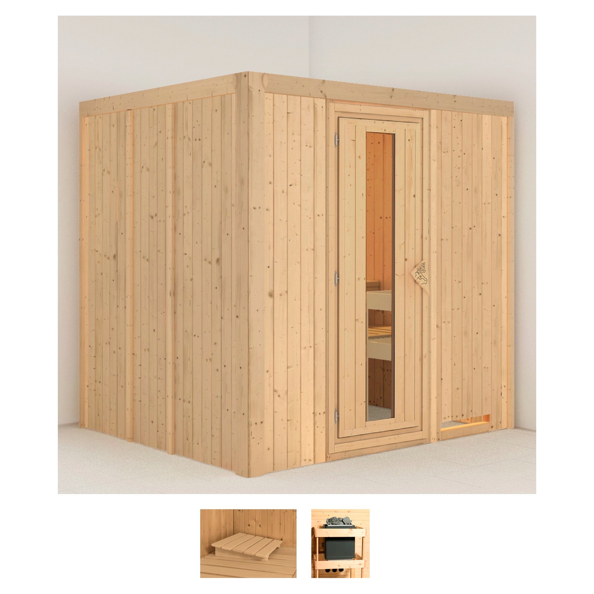 Sauna KARIBU "Sodin", beige (naturbelassen), ohne Ofen, (ohne Ofen), Saunen, ohne Ofen