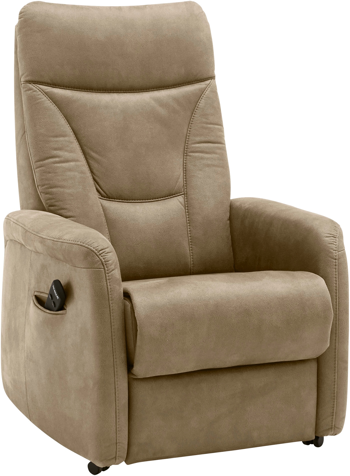 Sessel HUKLA "HU-RV15025", beige (deluxe mandel), B:78cm H:108cm T:90cm, Sessel, Funktionssessel Sessel mit Aufstehhilfe Polstersessel, Wahlweise 1- oder 2-motorische Verstellung, inkl. Aufstehhilfe