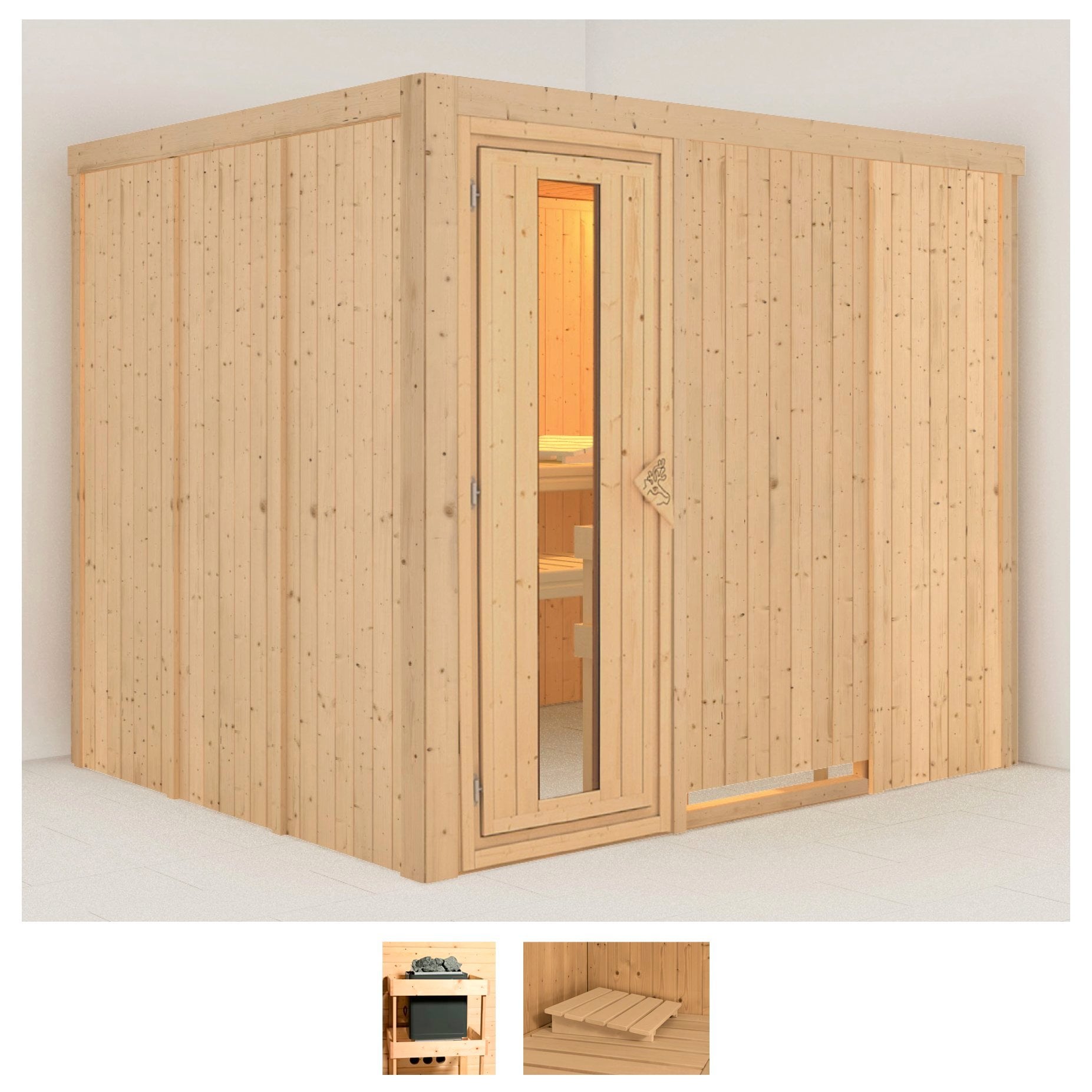 Sauna KARIBU "Gitte", beige (naturbelassen), ohne Ofen, (ohne Ofen), Saunen, ohne Ofen Image