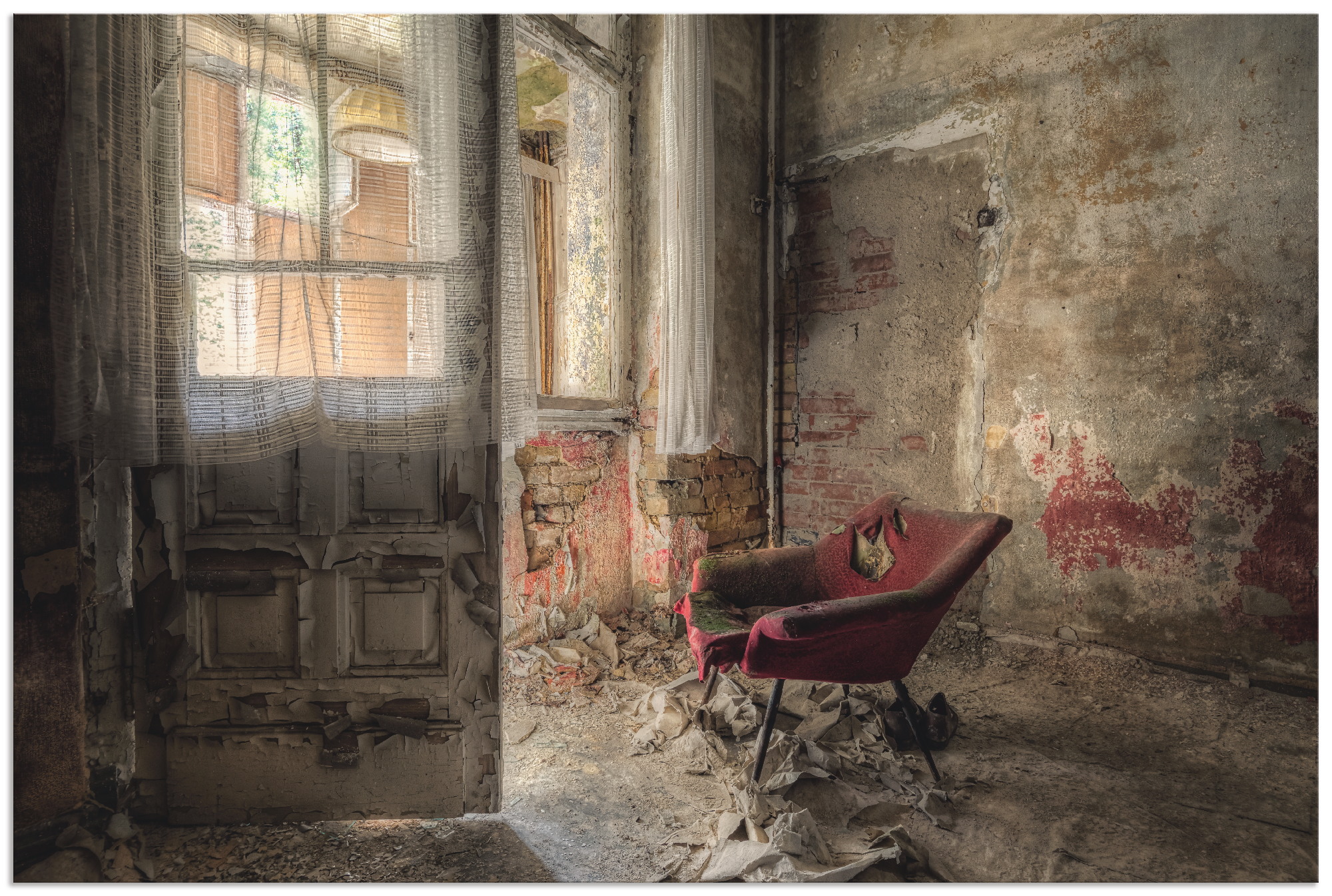 Wandbild ARTLAND "Lost Place - roter Sessel I", bunt (farbe bild(er): bunt), B:90cm H:60cm, Bilder, als Alubild, Outdoorbild, Leinwandbild, Poster, Wandaufkleber Image