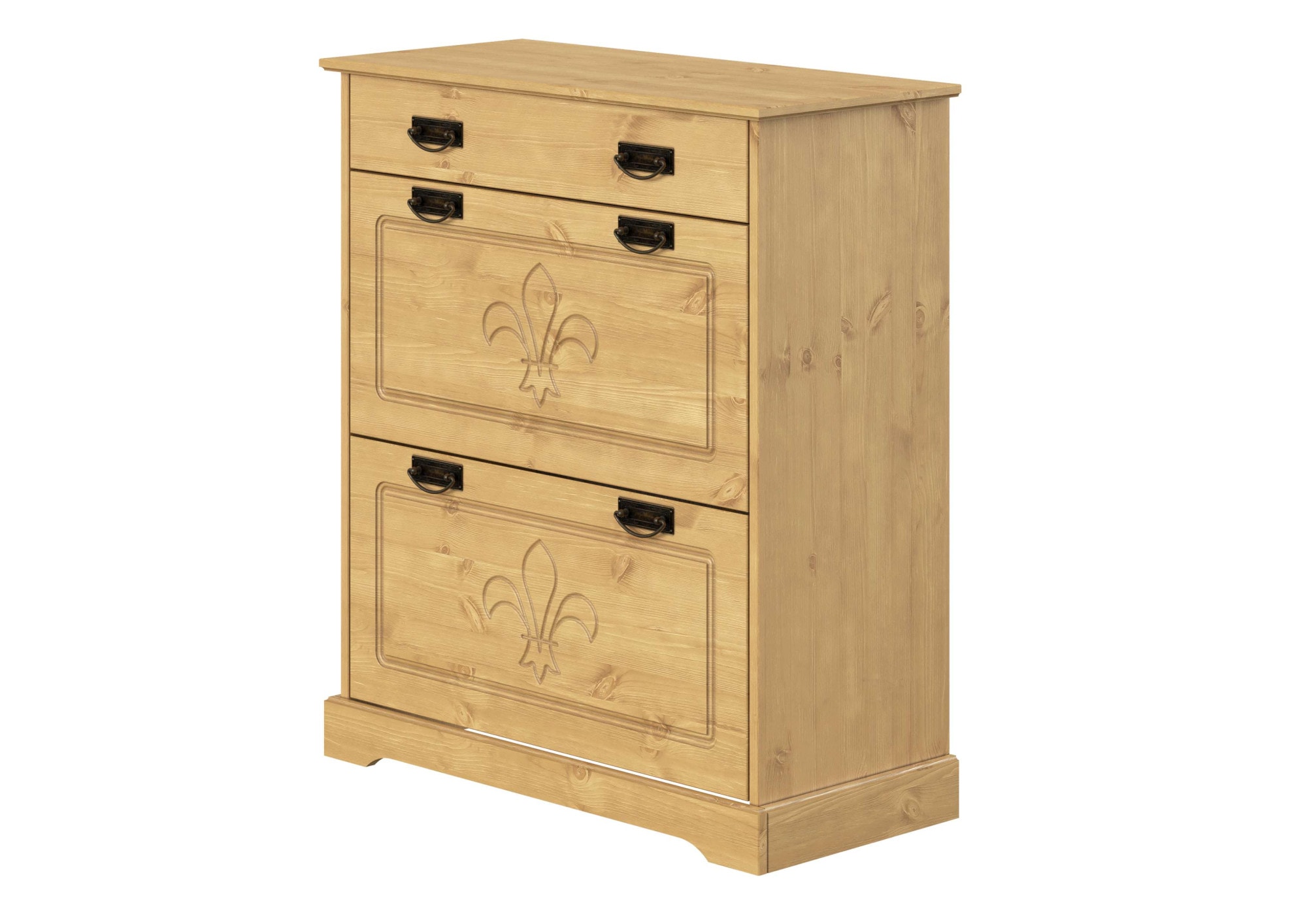 Schuhkommode HOME AFFAIRE "Lille Schuhkipper, ca. 8 Paar Schuhe, Metallgriffe in Jugendstil Optik", beige (natur), B:81cm H:93cm T:37cm, Massivholz, Sideboards, Schuhkommode, aus massiver Kiefer, Breite 81 cm, dekorativer Lilien-Fräsung