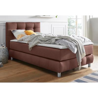 Boxspringbett ANDAS "Salo", braun, B:104cm L:211cm, Struktur (100% Polyester), Bezug der Spiegelfläche Matratzendrell aus 100% Polyester, Samtoptik (100% Polyester), Komplettbetten, Boxspringbett, incl. Topper, 6 Breiten, 2 Härtegrade, TFK auch in... Image