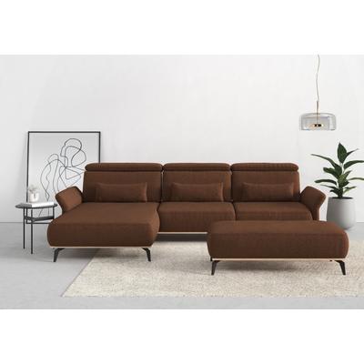 Ecksofa PLACES OF STYLE "Fjord L-Form", rosa (kupfer), B:324cm H:93cm T:184cm, 100% Polyester, Sofas, massiv, wahlweise mit Armlehnfunktion, Kopf- Sitztiefenverstellung Image