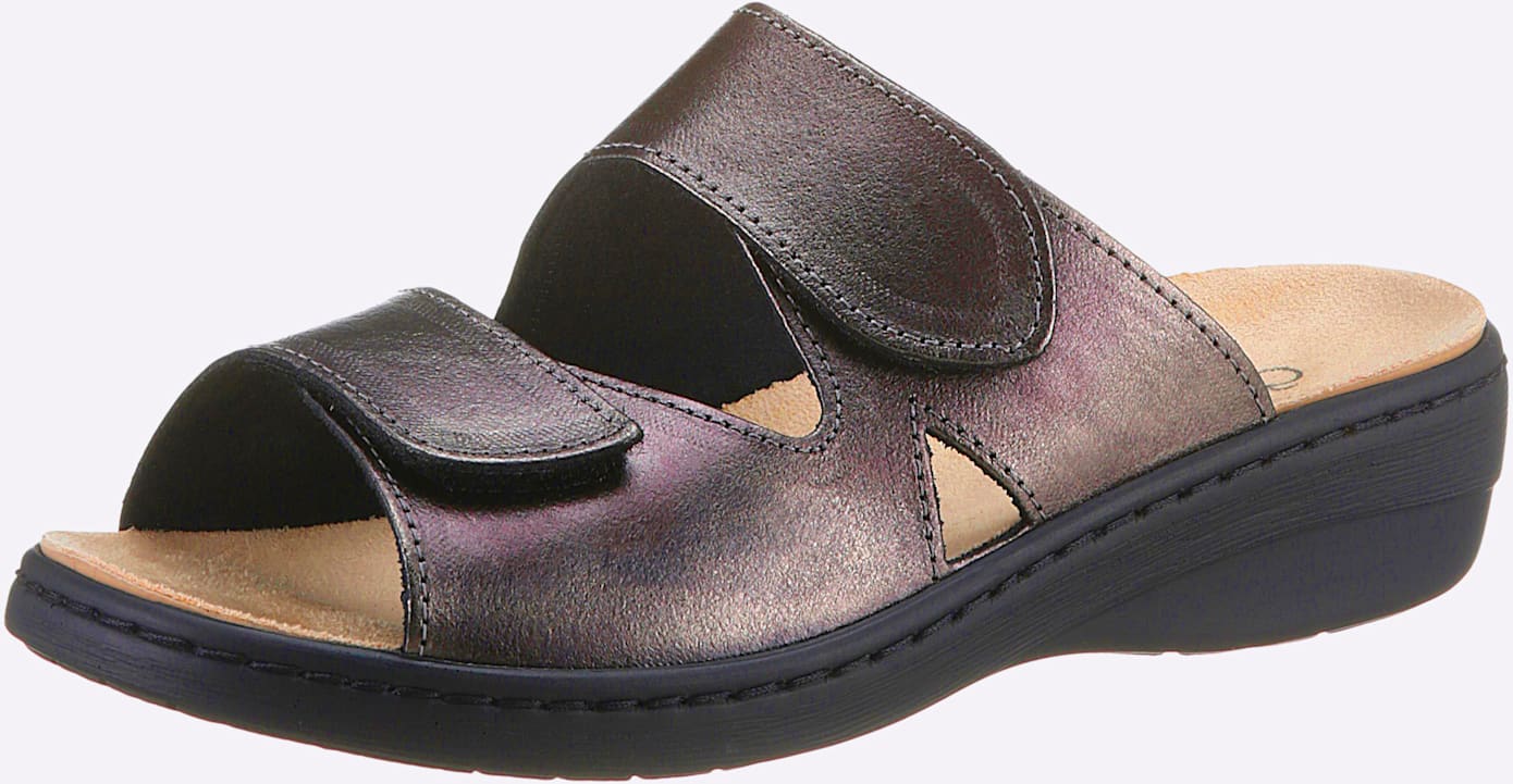 Pantolette CLASSIC BASICS, Damen, Gr. 41, silber (silberfarben), Glattleder, Basic, Schuhe