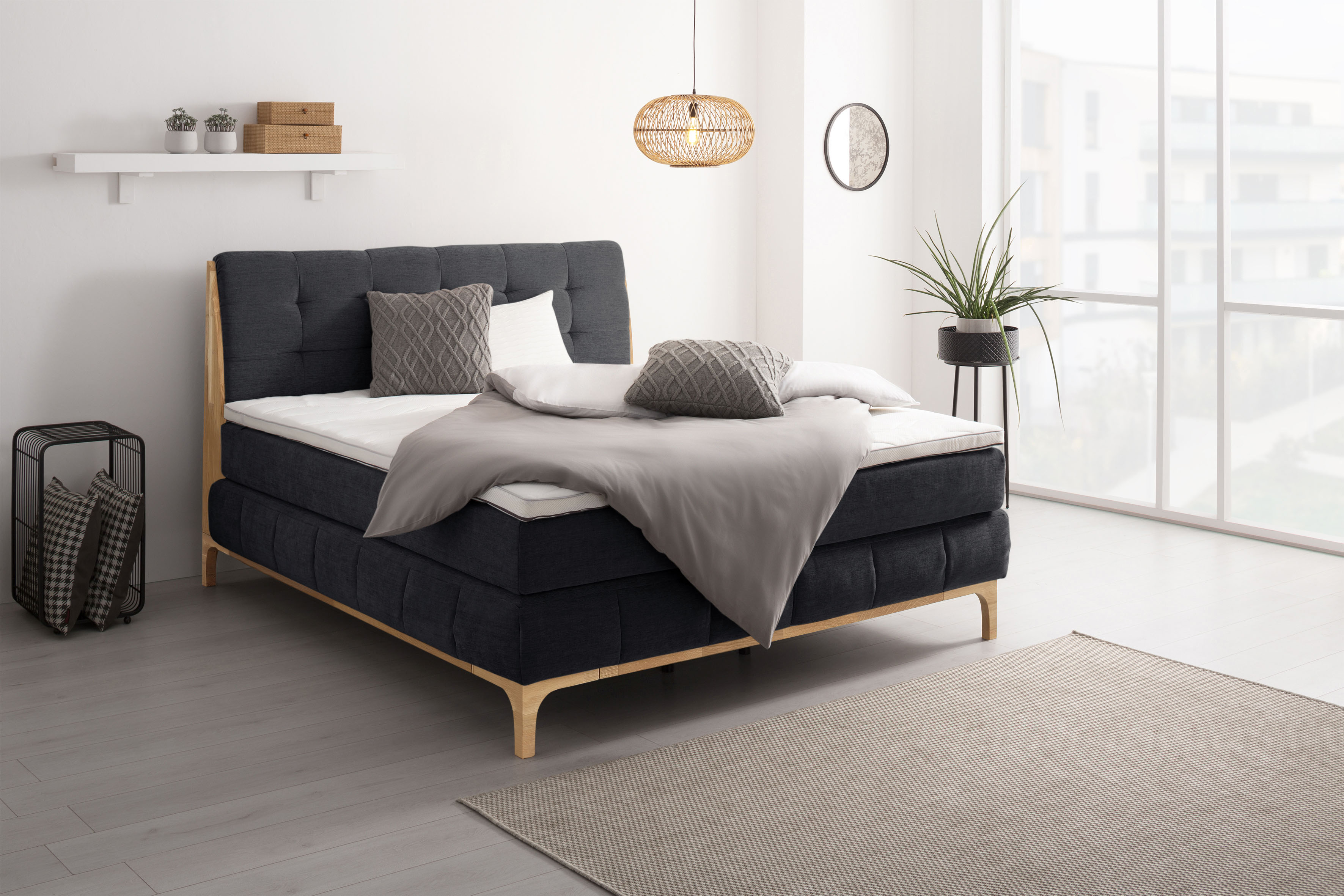 Boxspringbett OTTO PRODUCTS "Jelle", schwarz, B:181cm L:216cm, Komplettbetten, Boxspringbett, zertifizierte, recycelte Bezugsstoffe, verschiedene Ausführungen Image